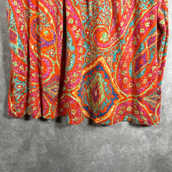 Lauren Ralph Lauren Blouse Womens‎ 1X Orange Paisley Short Sleeve Smocked Boho - Picture 3 of 9